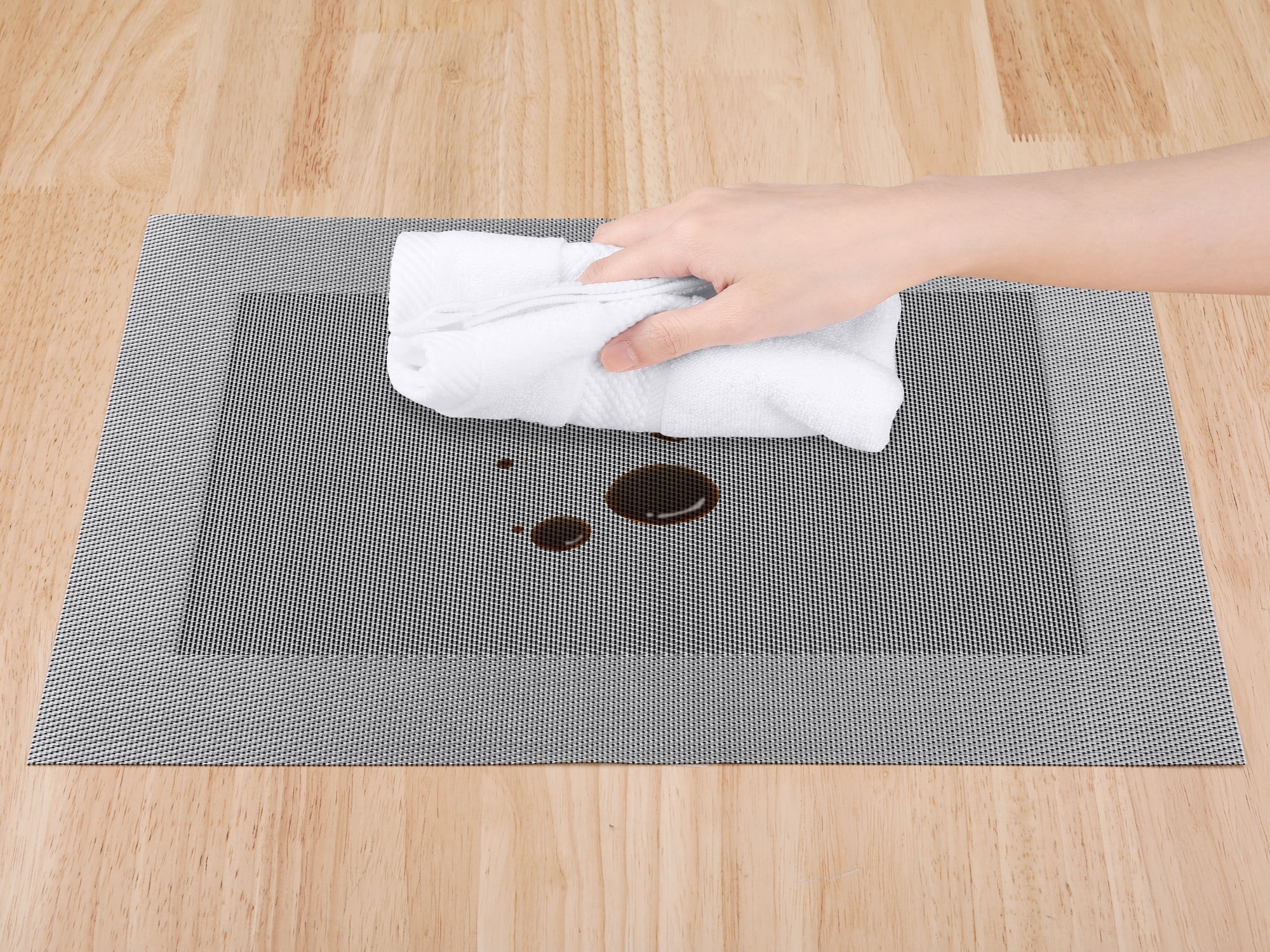 Unique Bargains Set of 8 Table Placemats Washable Wipeable Table Mat Silver Gray 18x12Inch