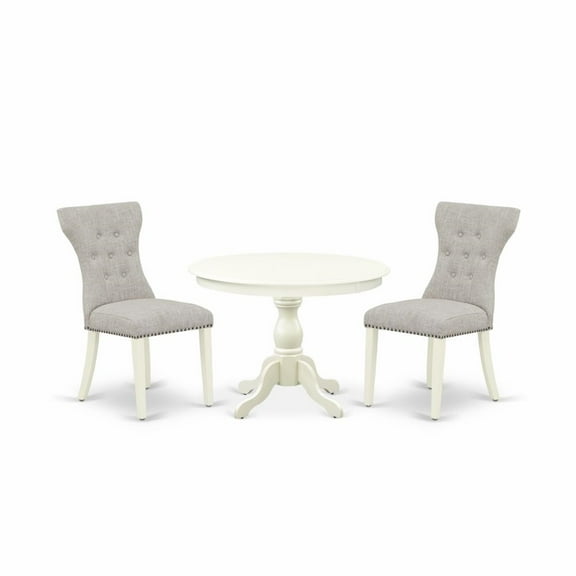 East West Furniture Hartland 3-piece Wood Dining Set in Linen White/Doeskin