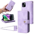 thumbnail image 1 of for iPhone 13 Wallet Case, [Card Slots] PU Leather ID Credit Holder Folio Flip Kickstand Magnetic Clasp Phone Cover & Lanyard & Shoulder Strap for iPhone 13, Purple, 1 of 9