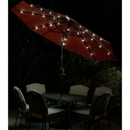 Sun Ray - 9' Round Solar Lighted Umbrella - Taupe