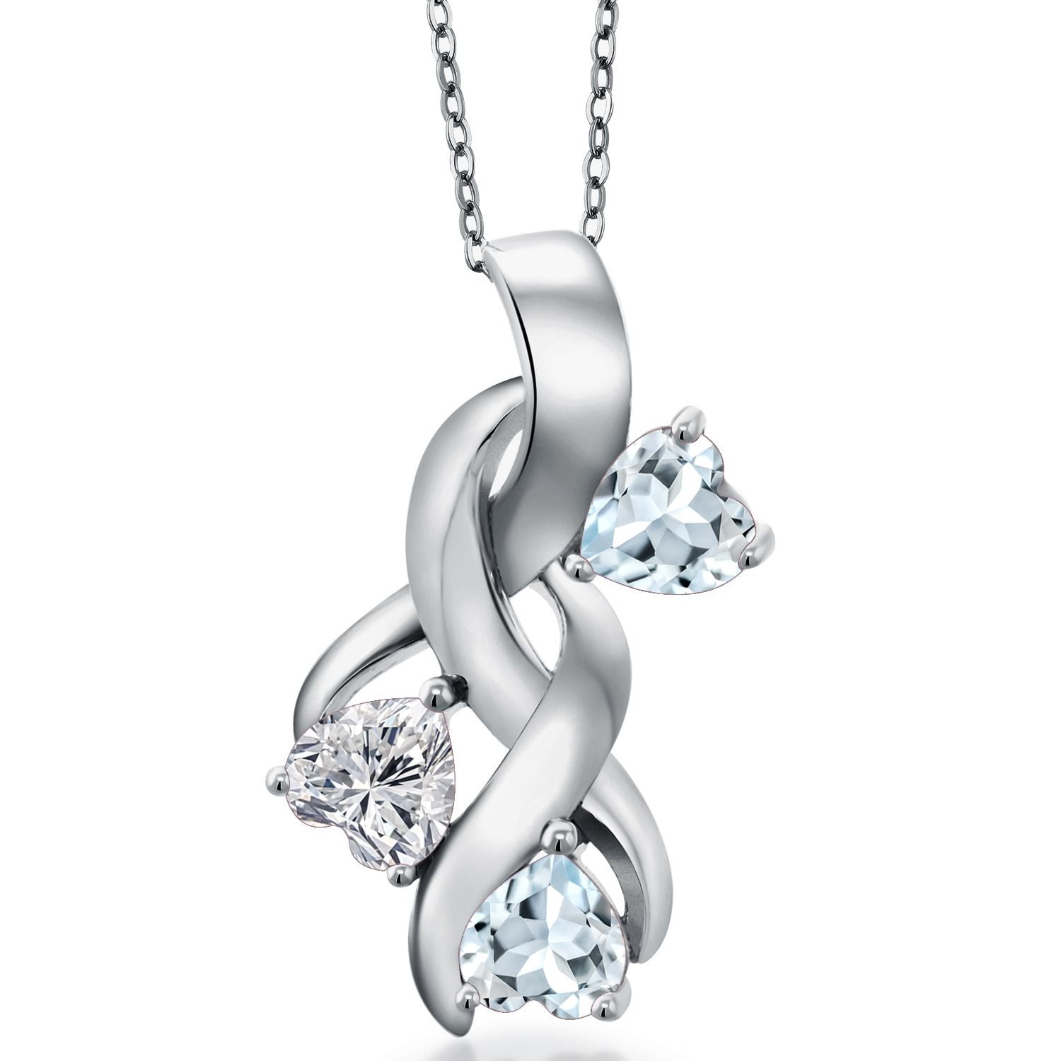 Gem Stone King 925 Sterling Silver Lab Grown Diamond and Sky Blue Aquamarine Pendant Necklace for Women | 1.27 Cttw | Gemstone April Birthstone | Heart Shape 5MM | With 18 inch Chain