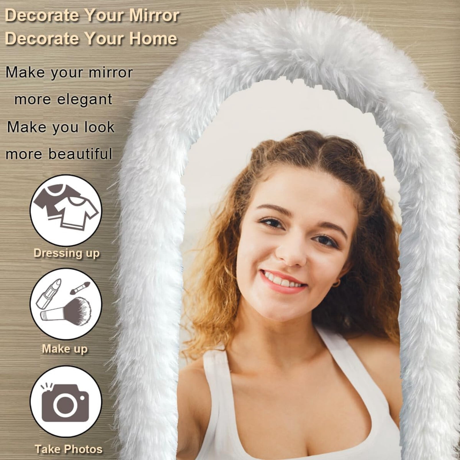 AUROMIR 71"x32" Arched Full Length Mirror Free Standing Mirror with Fluffy Framed, White