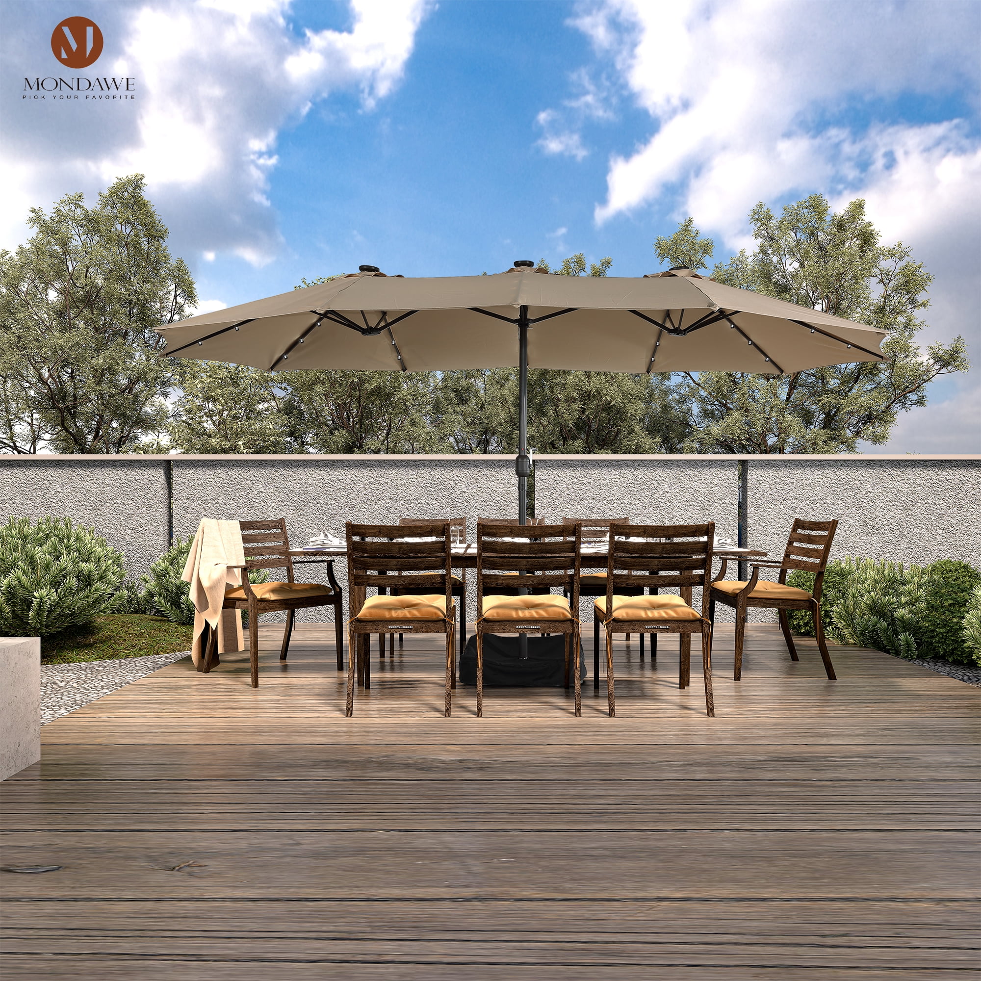 15ft Large Patio Umbrella with Solar Lights, DoubleSided Outdoor