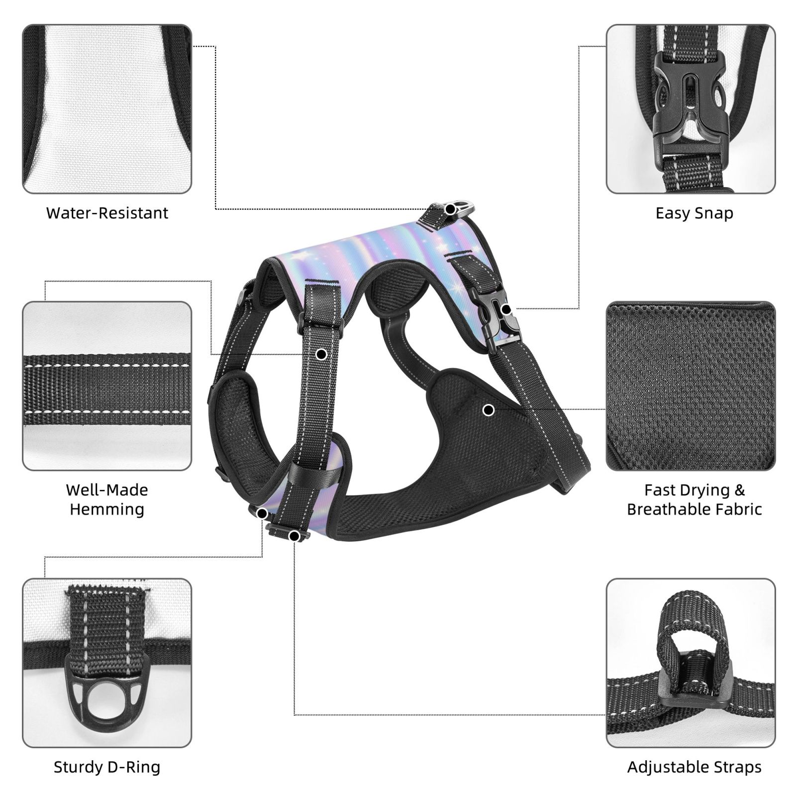 Fuzoiu Striped Gradient Print Reflective Dog Harness,Adjustable, Breathable Pet Vest,Dog Harness No Pull,No Choke Pet Vest for Small, Medium, and Large Dogs-Large