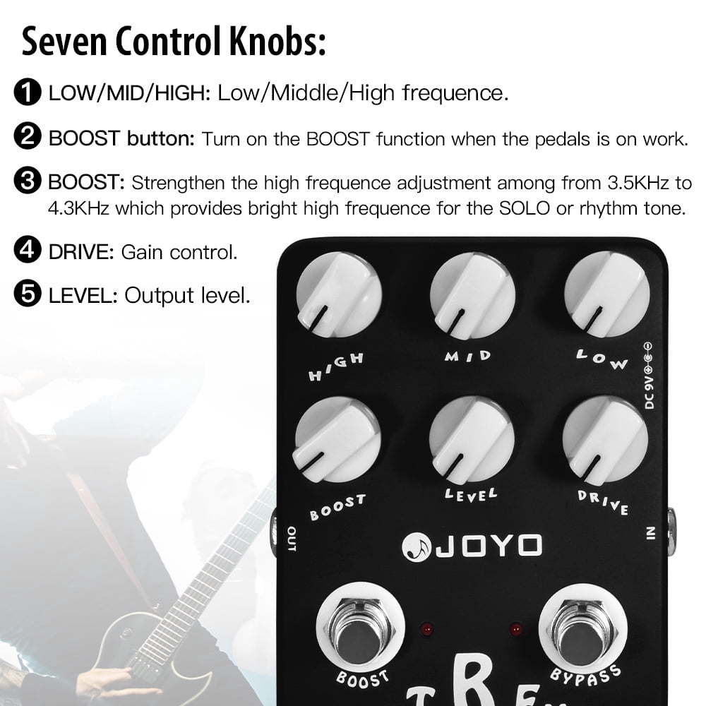 JOYO JF-17 Extreme Metal Guitar Pedal 3 Band EQ Low-Mid-High Gain Boost Distortion