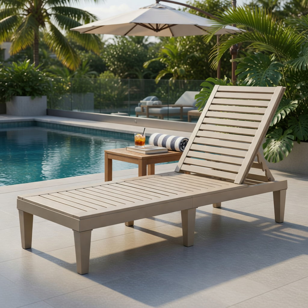 Hommoo Heavy-Duty Outdoor Recliner Chair with 5-Position Adjustable Backrest, for Patio, Backyard & Poolside, Brown