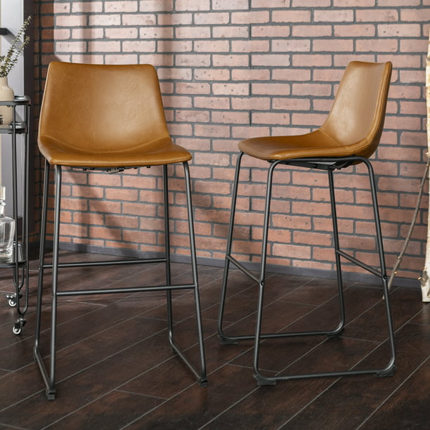 Faux Leather Whiskey Brown Bar Stools, Whiskey Brown Faux Leather Bar Stools Set Of 2