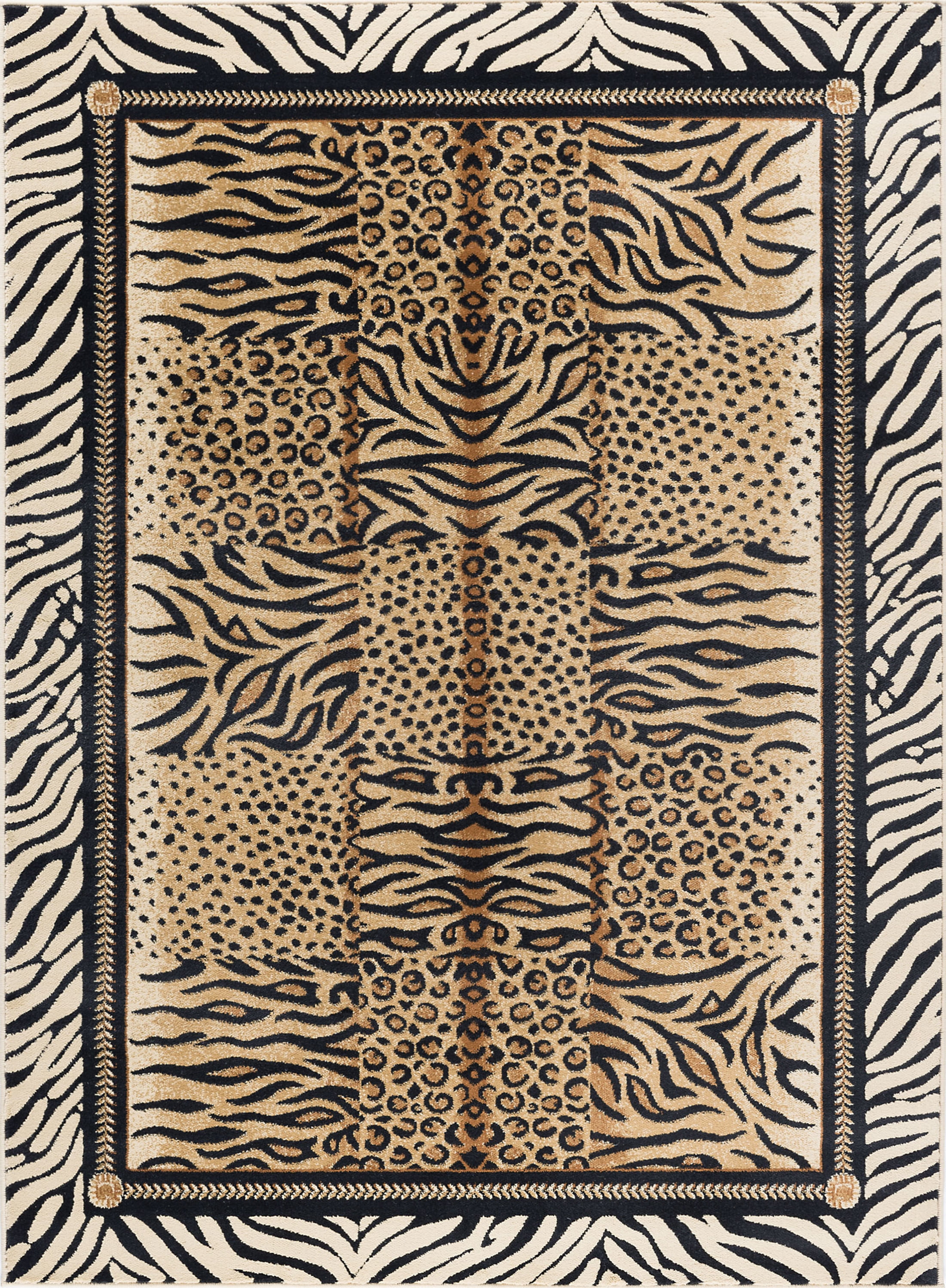 Festival Contemporary 5' x 7' Beige and Black Polypropylene Indoor Area Rug