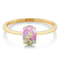 thumbnail image 2 of Gem Stone King 10K Yellow Gold Pink Simulated Opal Solitaire Engagement Ring for Women (0.63 Cttw, Oval Cabochon 7X5MM, Gemstone October Birthstone, Size 5.5), 2 of 3