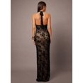 thumbnail image 2 of Black Halter Neck Floral Lace Maxi Dress With Deep V-Neck And Sheer Overlay, Evening Gown For Women, 2 of 8