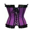 thumbnail image 3 of Corset Belt for Women Striped Ruffles Ruched Bustier Bodysuit Retro Boned Overbust Push Up Lace Up Halloween Girdle for Women Purple S, 3 of 3