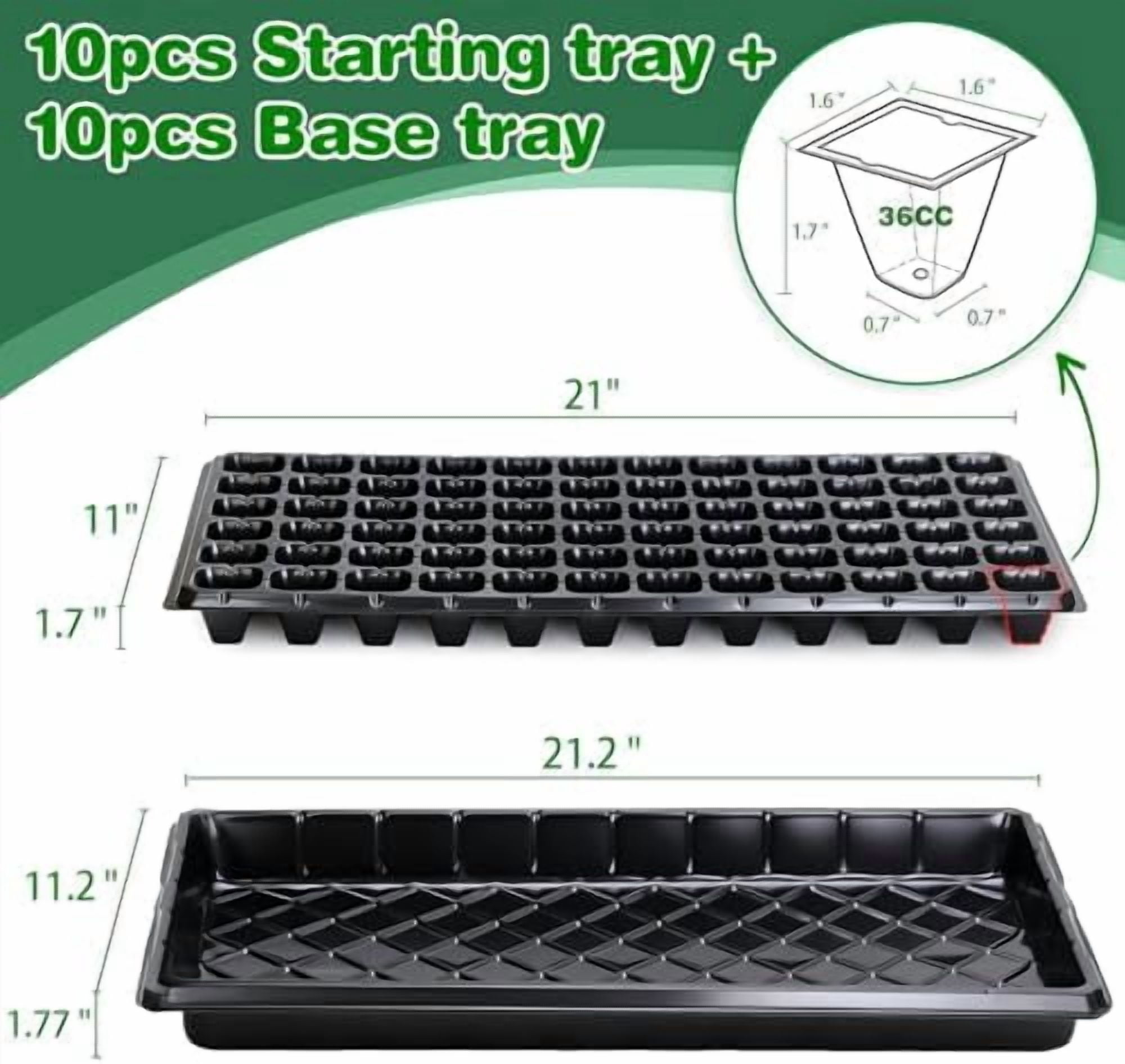72-Cell Seed Trays with Drainage Trays-10 Sets 20 Packs-1020 Durable Plastic Plant Tray for Seed Germination（21x11x1.81 in）