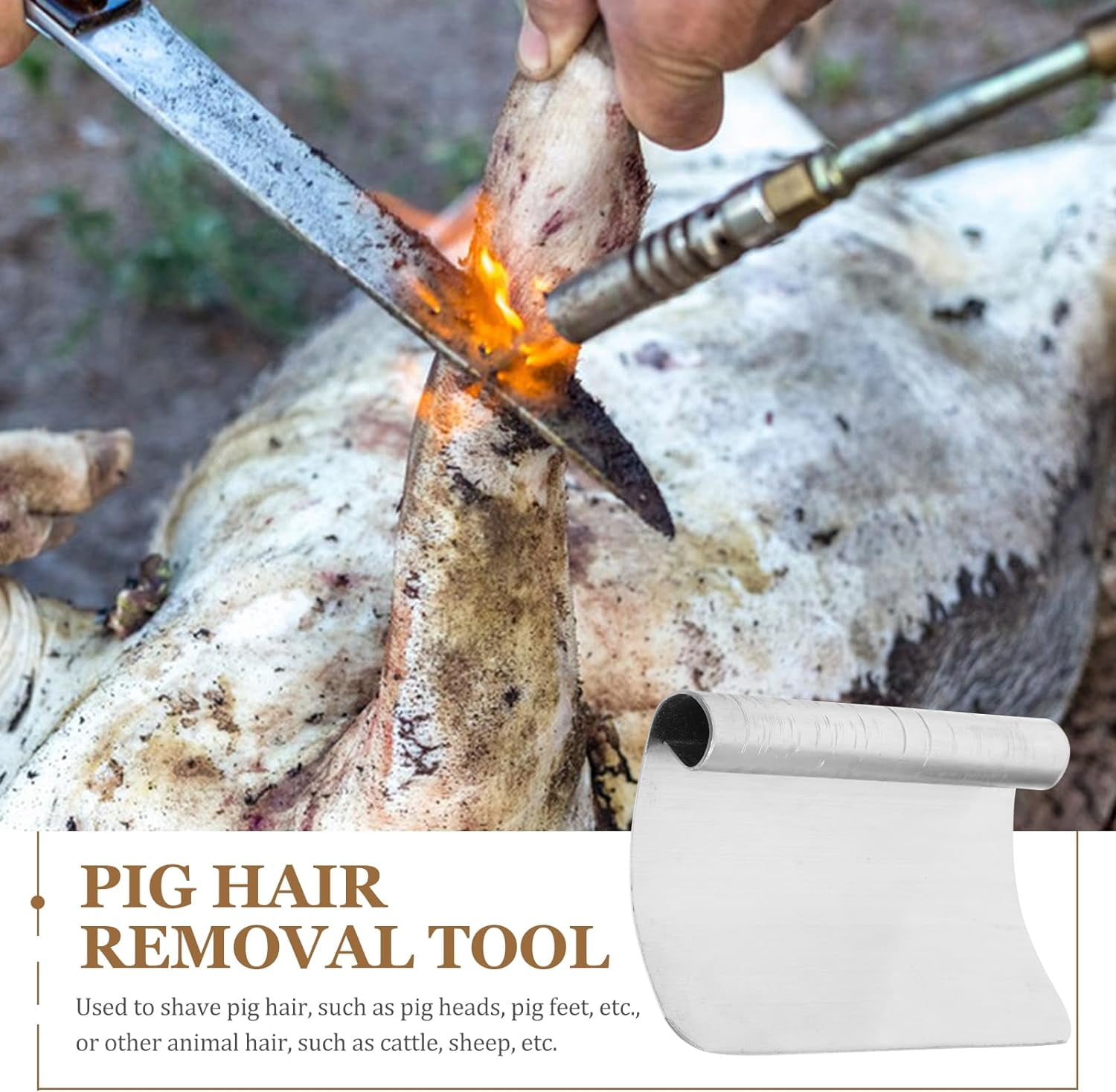 ABPETE 2Pcs Stainless Steel Pig Scraper Tool Pig Hair Removal Knife Manganese Steel Animal Hair Scraper Ergonomic Handle for Farm Butcher Meat Processing