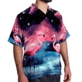 thumbnail image 2 of Starry Sky Flamingo Men's Short Sleeve Button Down Hawaiian Shirts for Summer Beach Casual Printed Style, 2 of 6