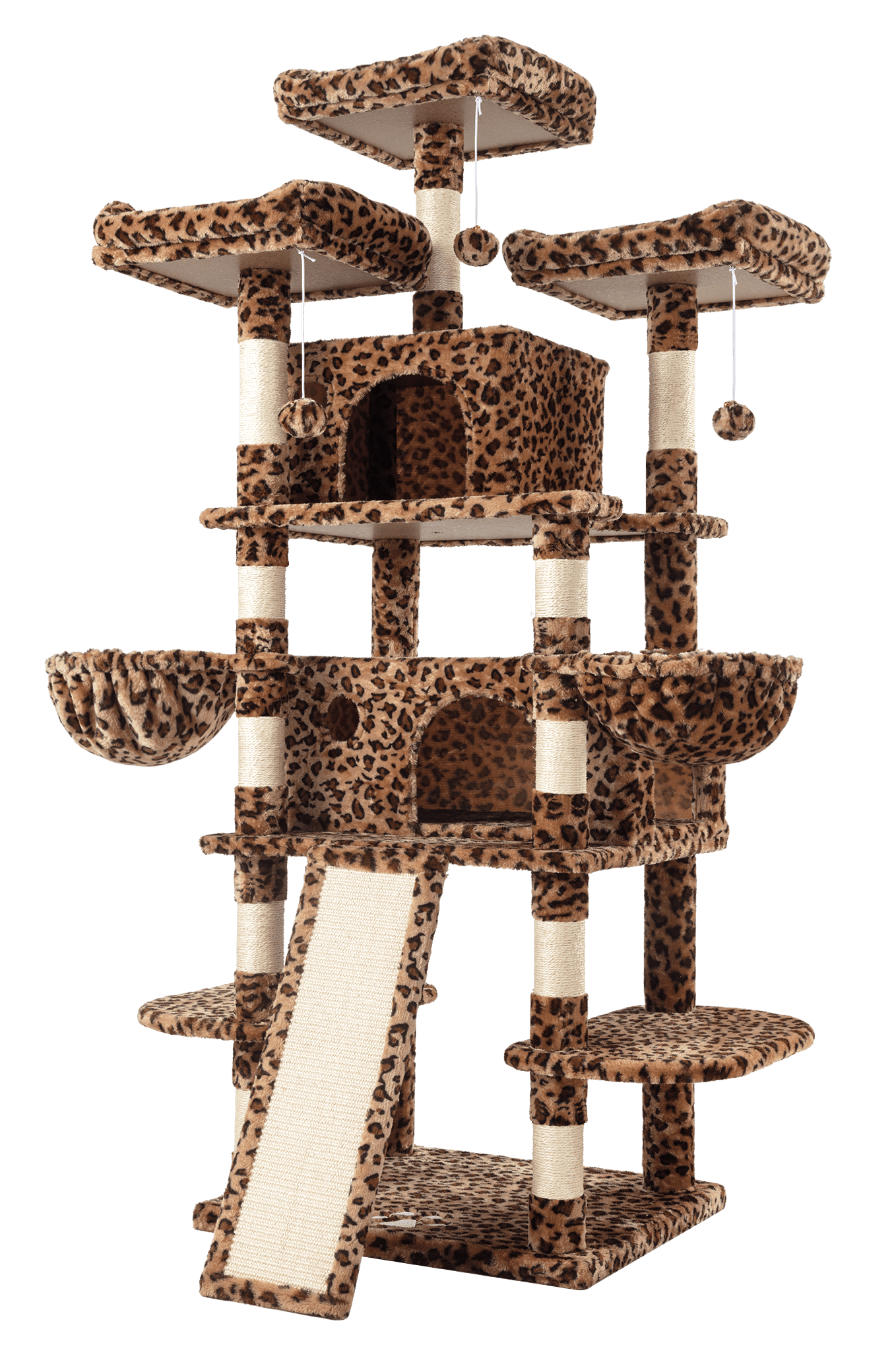 Amolife 68" X-Large Cat Tree and Tower for Indoor Cats, Condo House with Scratching Board & Thick Posts, Leopard Print
