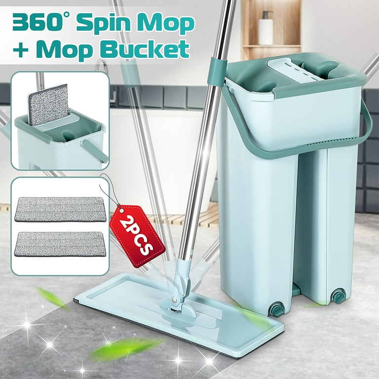 SUGARDAY Spin Mop and Bucket System with Wringer Set for Floors Cleaning