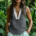 thumbnail image 5 of GUACER Cotton Linen Sleeveless V-Neck Tank Top for Women Lace Trim Button Down Casual Blouses, 5 of 9