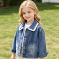 thumbnail image 5 of RoamHome Girls Denim Jacket Long Sleeve Button Down Jean Coat with Lace Collar Pockets for Toddler Kids Little Girls, Casual Lapel Outerwear, 5 of 8