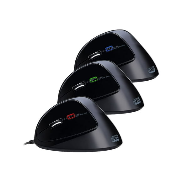 Adesso Imouse E7 - Ergonomic Mouse for Left Hand, with Cable, Programmable Functions, and Adjustable Weight, Black