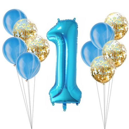 Ballons numériques en feuille pour 1er anniversaire, 12 pièces