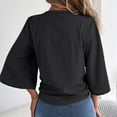 thumbnail image 5 of Vynhevius Womens 3/4 Sleeve Blouses V Neck Button Front Tie Hem Flared Solid Loose Casual Pullover Shirts, 5 of 8