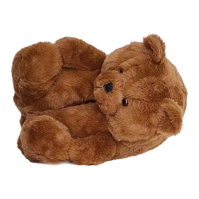 Zapatillas de felpa, zapatos de interior para niñas, calzado antideslizante de invierno, zapatos deslizantes de animales, zapatillas peludas para sala Oso café Fernando Zapatillas de felpa