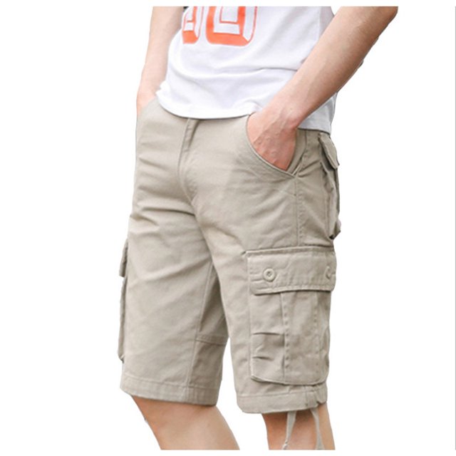Shorts Cargo en Ripstop pour Hommes Coupe Classique Shorts de Randonnée Longs en Sergé de Coton Jambe Droite pour le Travail Extérieur avec Poches