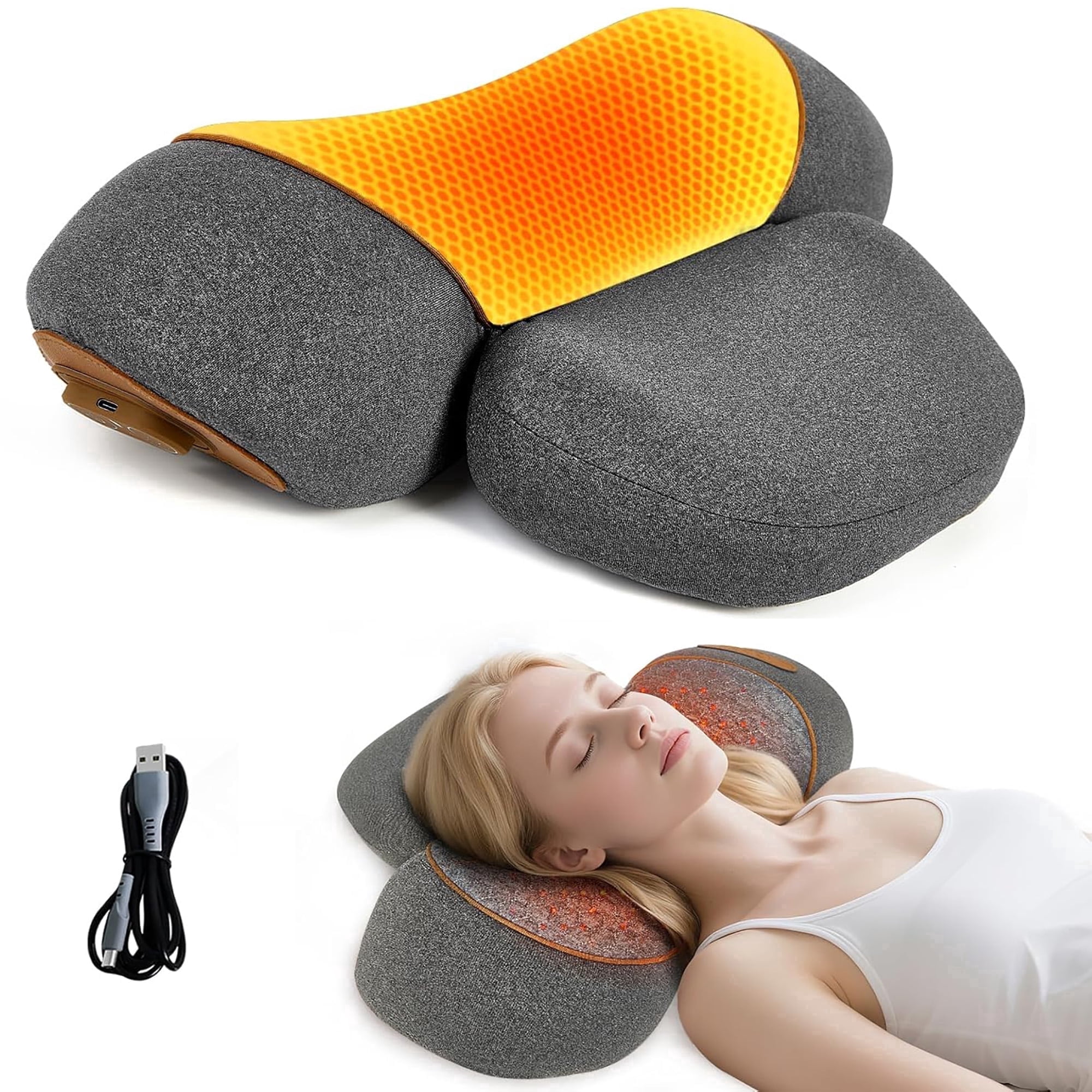 3-in-1 Electric Neck Massager Pillow with Heat, Plug-in Cervical Traction Device with Massage & Airbag Stretch, Ergonomic Memory Foam Neck Relaxer for Pain Relief