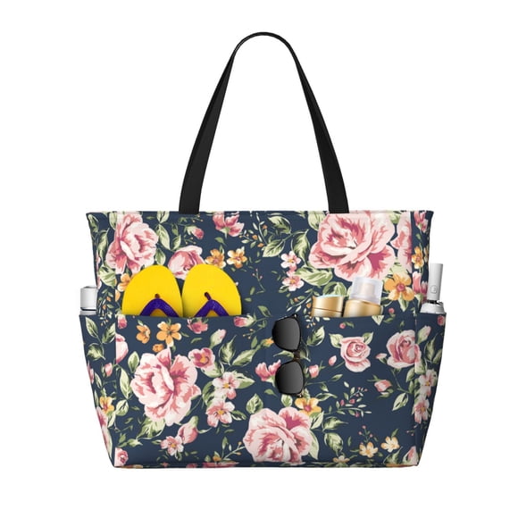 Disketp Vintage Floral Bolsa de Playa de Gran Capacidad, Bolso Impermeable y a Prueba de Arena para Mujer, Ideal para Playa, Piscina y Natación
