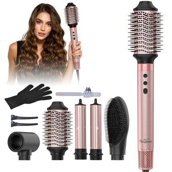 Hair Dryer Brush Set, 5 in 1 Hot Air Brush, Blow Dryer Brush Styler Tool with Straightener/Dryer/Curling, No Heat Damage, Pink