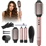 Hair Dryer Brush Set, 5 in 1 Hot Air Brush, Blow Dryer Brush Styler Tool with Straightener/Dryer/Curling, No Heat Damage, Pink
