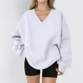 thumbnail image 2 of DHFJKG Women's Oversized Sweatshirt V Neck Long Sleeved Pullover Solid Color Casual Sporty Hoodless Sweatshirts Comfort Tops, 2 of 5