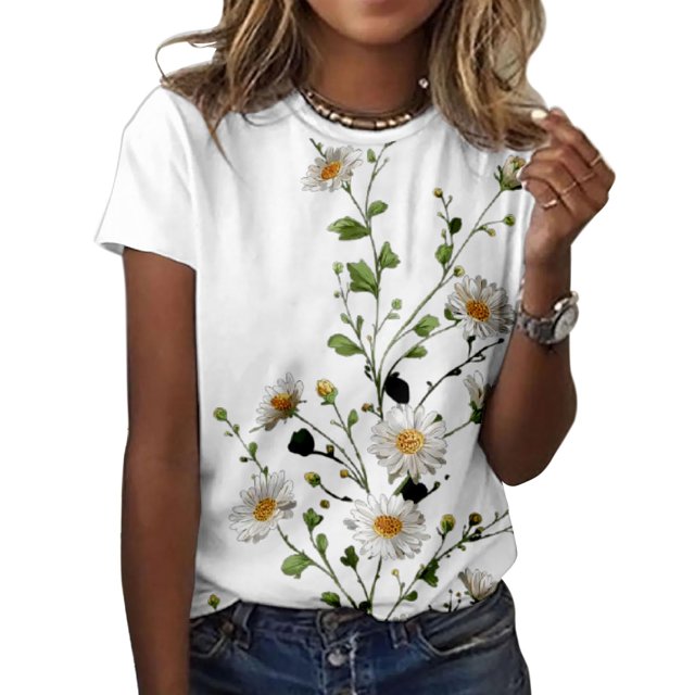 Camiseta ZOCANIA para mujer, estilo casual, mezcla de algodón y estampado floral