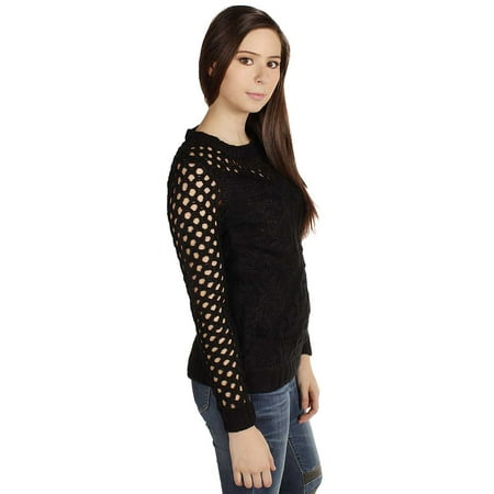 Dex Diagonal Cable Open Stitch Sweater in Black