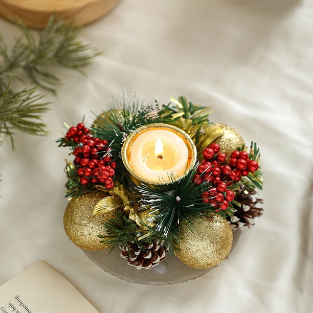Christmas Candlestick Simulation Flower Wreath Lamp Stand Decoration Wooden Glass Candlestick Dry Flower Aromatherapy Candlestick