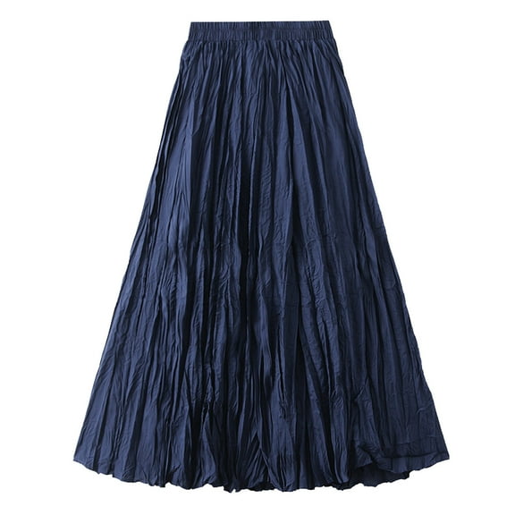 RUTAYY Women Mid-Length Skirt Dance Party A-Line High Waisted Pleated Skirt Holiday Party Half Skirts Solid Color Smocked Boho Pleated Skirts