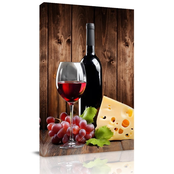 Vintage Farmhouse Canvas Wall Art for Living Room, Wine Cheese Grapes Brown Wood Grain Poster Print Painting for Bedroom Office Home Decoration Wall Pictures Prepare To Hang 8"x12"