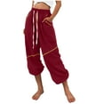 thumbnail image 2 of Women Pants Xunlbb Women's Casual Trousers Solid Color Drawstring Pants Waist Long Pants Sweatpants With Pocket Fall Pants Clearance, 2 of 9