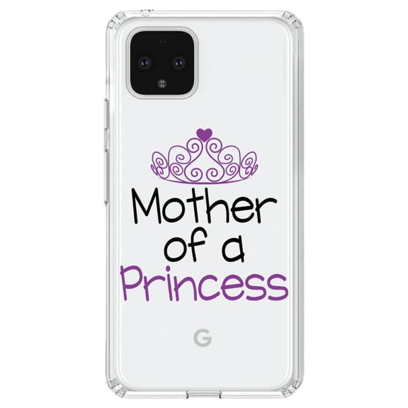 DistinctInk Clear Shockproof Hybrid Case for Google Pixel 4 (6.1" Screen) - TPU Bumper Acrylic Back Tempered Glass Screen Protector - Mother of a Princess