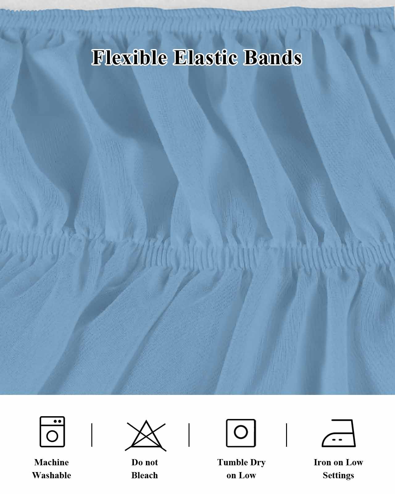 Dusty Blue Bed Skirt Queen Size 18" Drop Solid Color Ruffled Wrap Around Bed Skirts Adjustable Elastic Bedskirt Dust Ruffle for Queen Size Bed