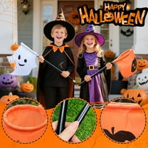 Halloween Trick or Treat Bag for Kids - Pumpkin Candy Collection Bag with Handle Stick for Halloween Party Favors, Candy Holder Gift for Boys and Girls (Saffron, 1 Count)