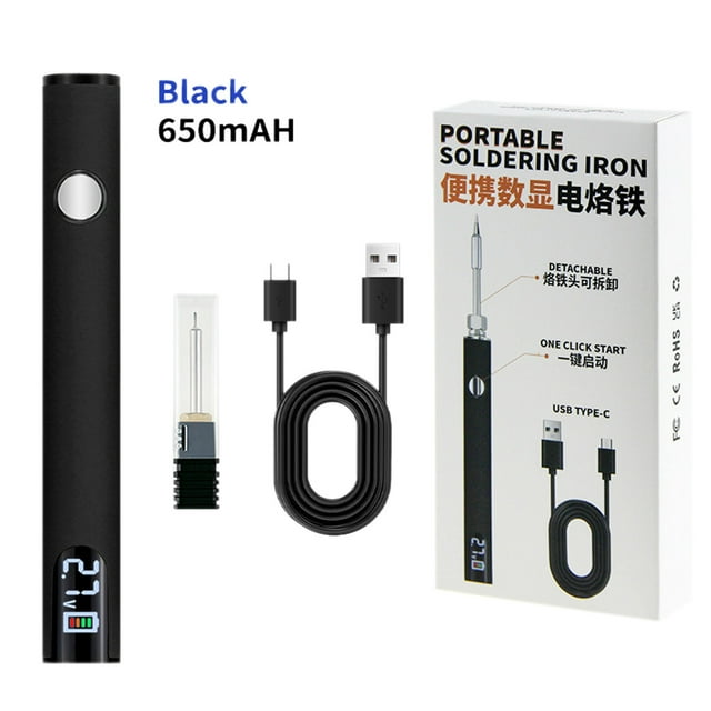 Kit de Fer à Souder, Stylo à Souder Sans Fil Rechargeable USB 650mAh avec Affichage LED, Température Réglable, Kit de Soudure Portable pour Projets de Bricolage et Hobbyistes (Fer à Souder avec Pointe Incluse)