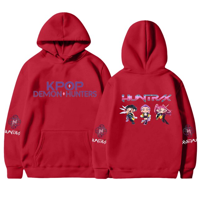 Moonsky Sudadera con capucha de moda para mujer de la cantante pop Dem/0n HUNTR/X con jersey corto, suave y cómoda, top de manga larga para uso informal en primavera, otoño e invierno. (Rojo 2XL)