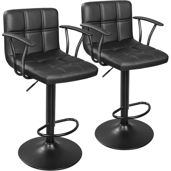 Set of 2, Armrest Adjustable Swivel Barstools with Back, Double Needle PU Leather Counter Height Chairs for Kitchen lsland (Black)