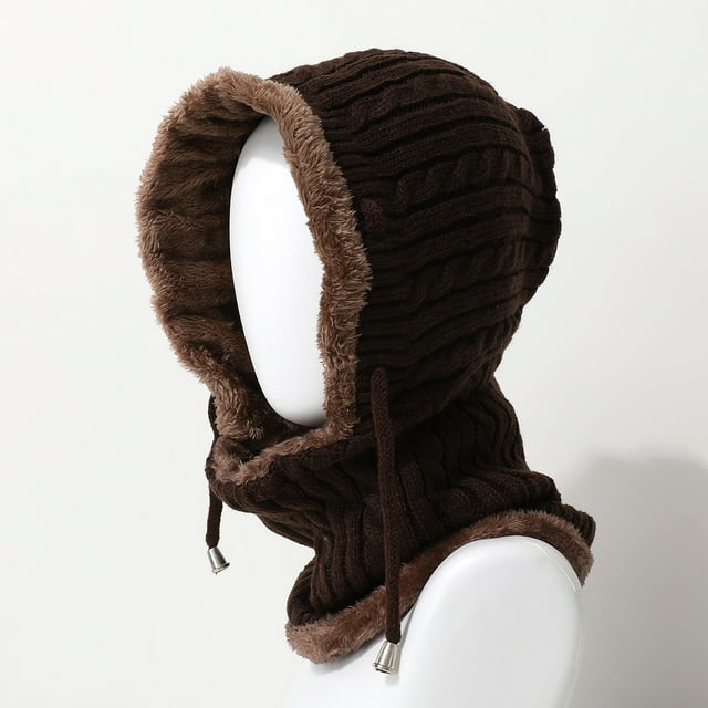 Gorro de punto cálido con forro polar, elegante y de otoño/invierno, con forro polar grueso, anticongelante, con protección para orejas y cuello, ideal para viajes al aire libre.