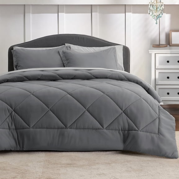 Durayloly 7 Piece King Size Comforter Set, Ultra Soft Bed in a Bag, All Season Bedding Set with Comforter, Sheets, Pillowcases & Shams, Dark Gray & Light Gray