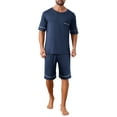 thumbnail image 4 of INSPIRE CHIC Men's Summer Short Sleeves Crew Neck with Pockets Nightwear Pajama Set XL Dark Blue, 4 of 5