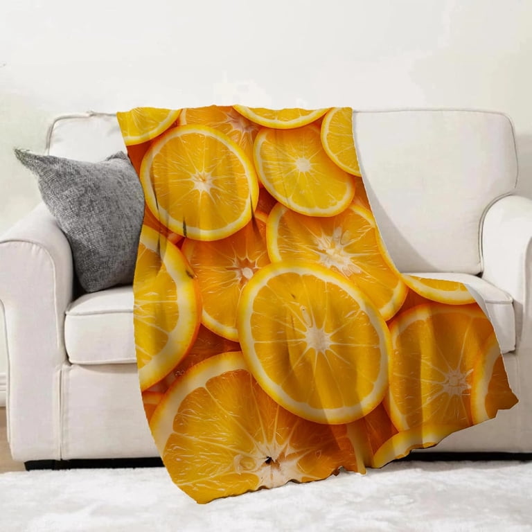 Citrus Slice Blanket Gifts - Bright Orange Fleece Throw with Fresh 