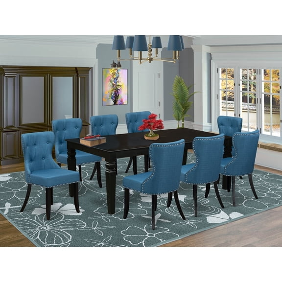 Dining Room Table Set - 8 Parson Chairs, Linen Fabric, Butterfly Leaf Kitchen Table