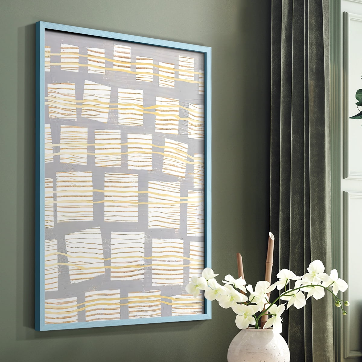 Networks I Framed Print in Blue Solid Wood Framed Print No Nail Hanging